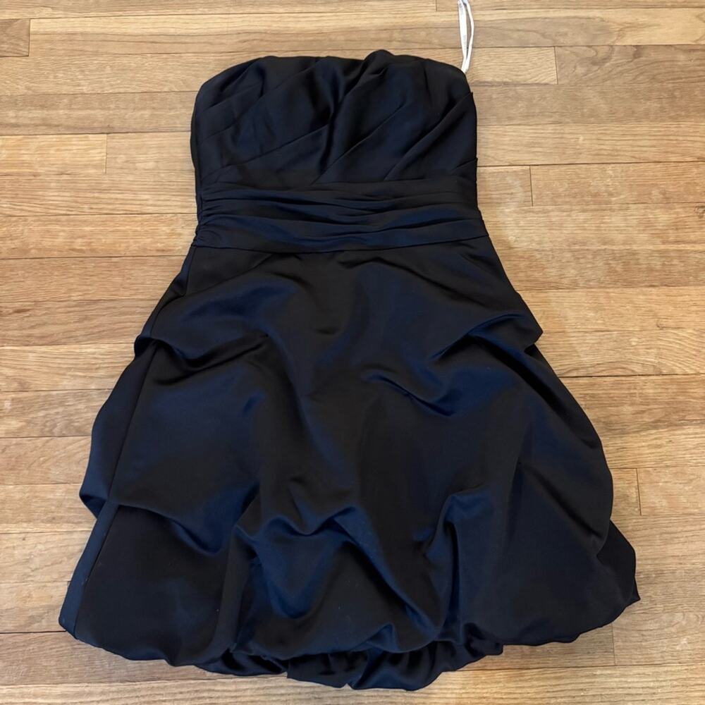 David's Bridal black satin sleeveless formal cocktail mini dress size 8
b37